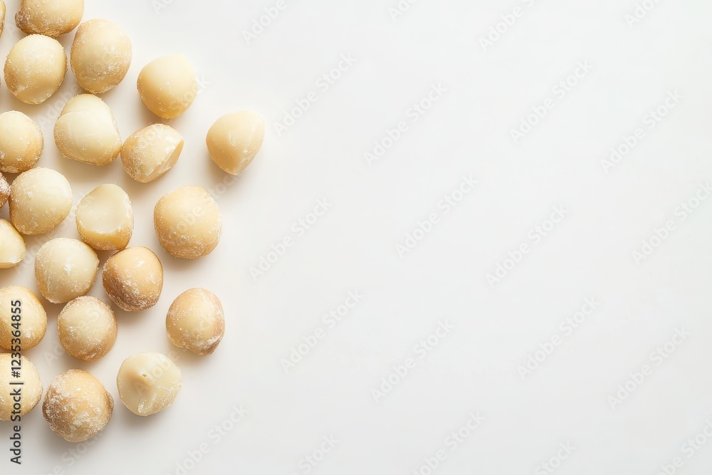 Freshly Shelled Macadamia Nuts on a Light Background Freshly Shelled Macadamia Nuts on a Light Background