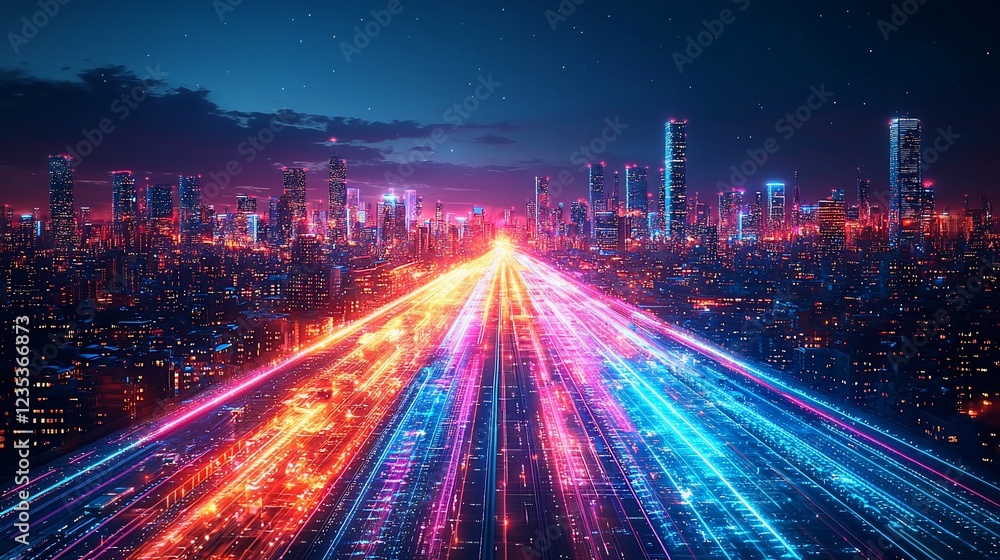 Neon Cityscape: A Futuristic Highway at Night Neon Cityscape: A Futuristic Highway at Night