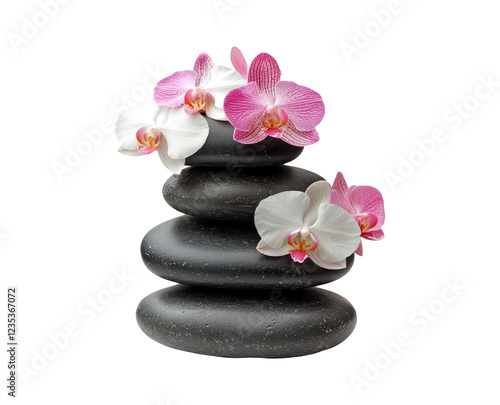 Serene Stacked Stones with Orchid Blossoms