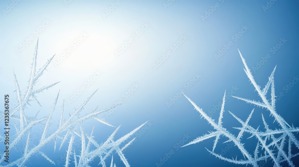 Frostcovered grass, a serene winter landscape with vibrant blue sky background Frostcovered grass, a serene winter landscape with vibrant blue sky background