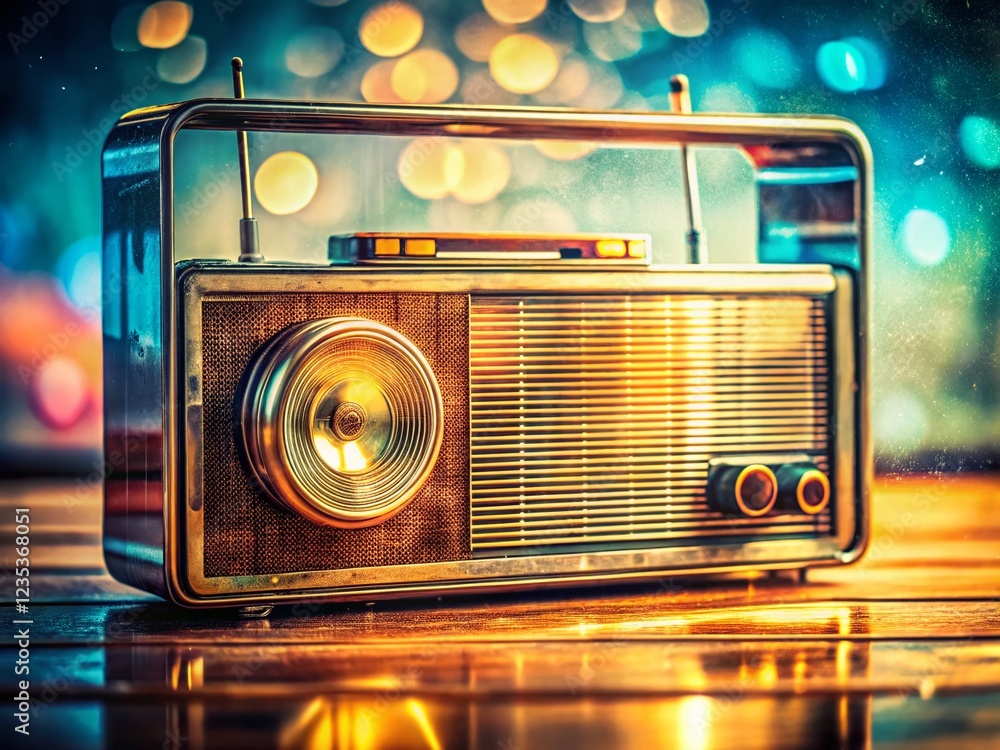 Fototapeta premium Vintage Radio Static Double Exposure: Analog vs. Digital Media Revolution