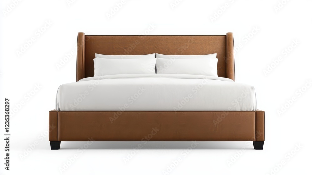 Cozy bedroom with brown leather headboard, creating a relaxing and comfortable sleeping sanctuary Cozy bedroom with brown leather headboard, creating a relaxing and comfortable sleeping sanctuary