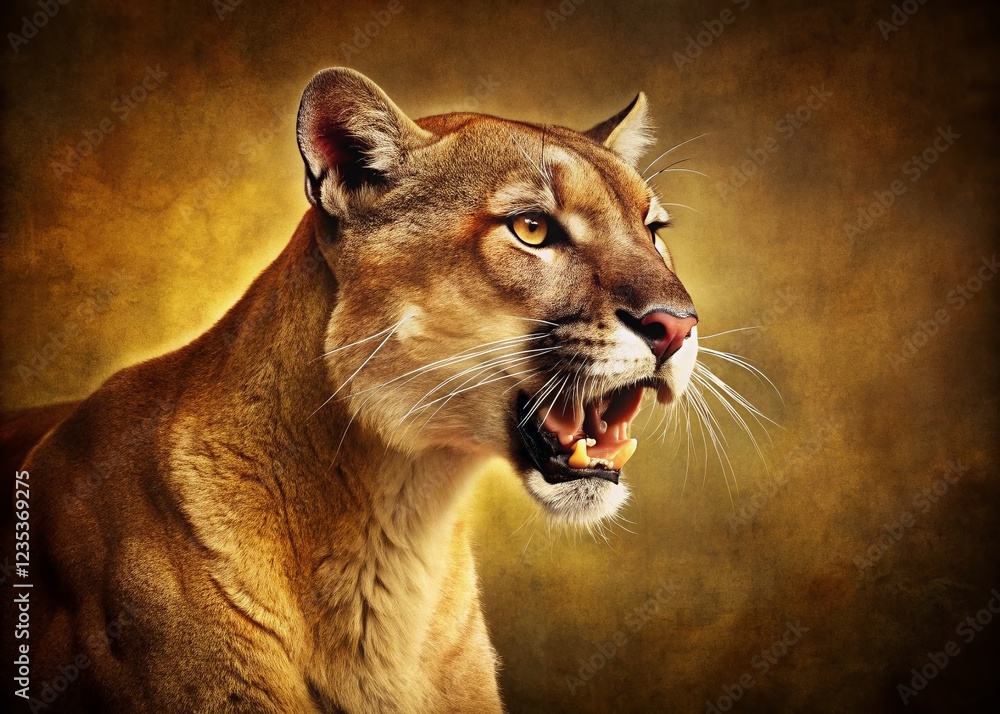 Obraz premium Vintage Style Photo of a Roaring Cougar Painting - Majestic Wildlife Art