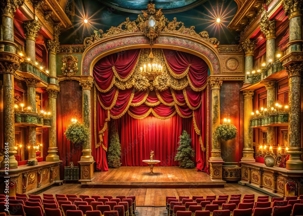 Fototapeta premium Vintage Theater Stage with Rich Decor and Warm Lighting