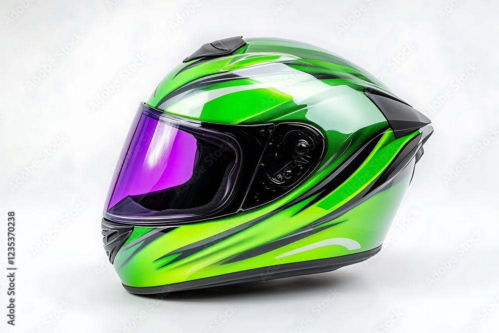 Fototapeta premium Stunning Green Motorcycle Helmet with Purple Visor