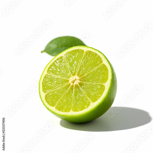 Freshly Sliced Juicy Lime Showing Bright Green Flesh and Natural Texture on Isolated Background