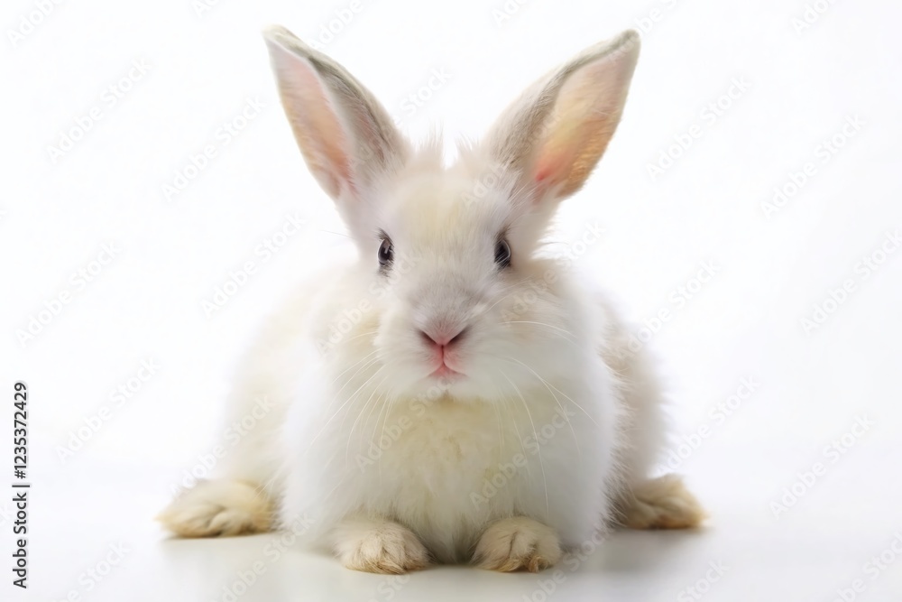 White Fluffy Bunny Rabbit Isolated on a White Background White Fluffy Bunny Rabbit Isolated on a White Background