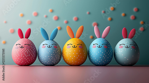 Wallpaper Mural Adorable bunny-eared Easter eggs in a row, showcasing cheerful faces and pastel colors. Torontodigital.ca