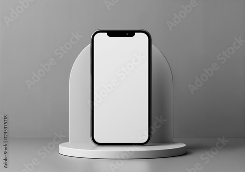 martphone with blank white display on gray stand photo