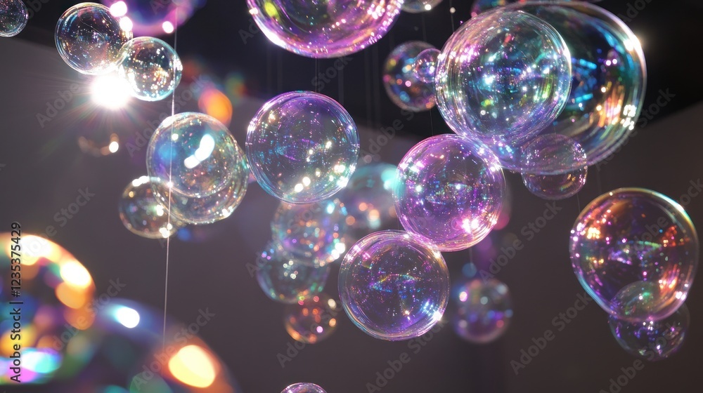 A Cluster of Iridescent Bubbles Suspended in a Dark Environment A Cluster of Iridescent Bubbles Suspended in a Dark Environment