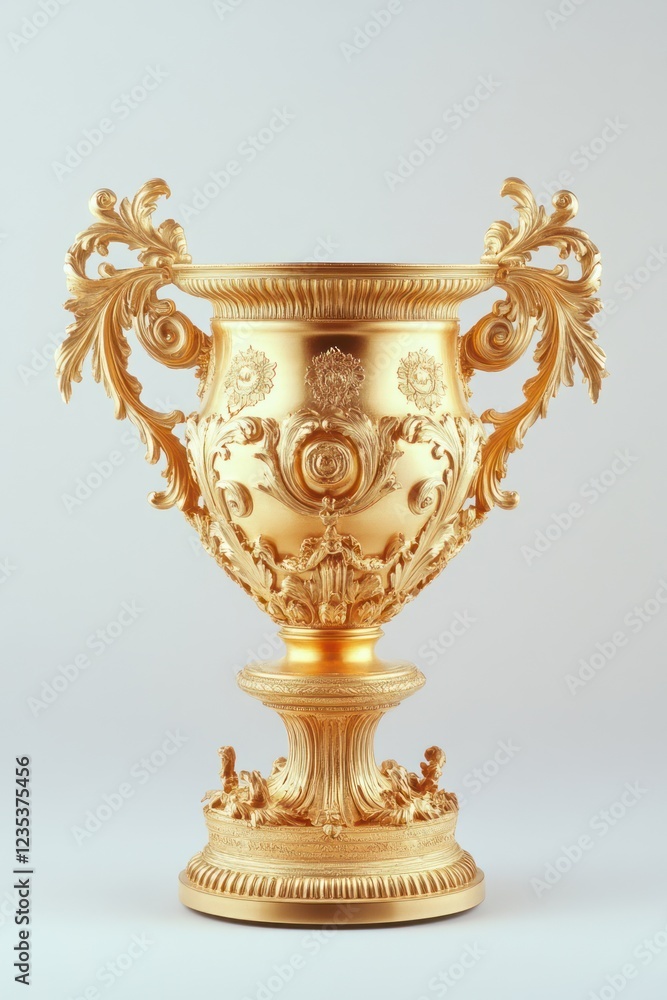 Fototapeta premium Ornate gold vase, studio shot, light background, award ceremony