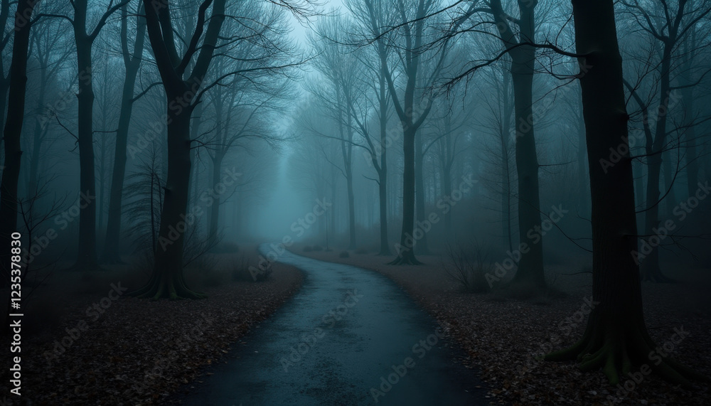 Fototapeta premium Foggy Forest Trail Under Moonlight
