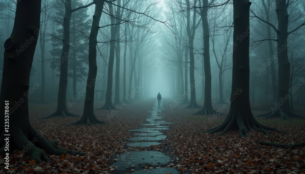 Fototapeta premium Misty Staircase in a Haunted Forest
