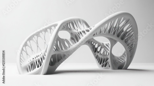 Abstract White Structure with Interlocking Curves and Openings