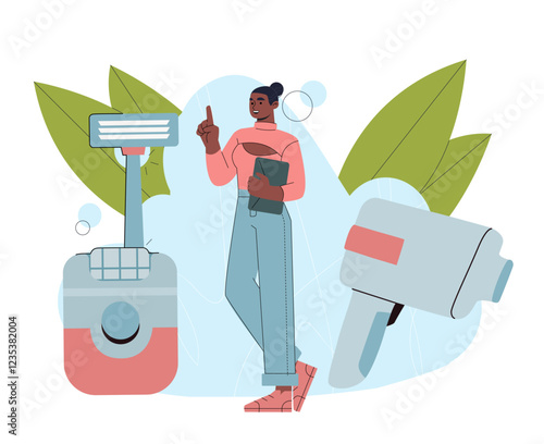Types of depilation. Woman with razor and laser for hair removal. Skincare and beauty procedures. Dermatology and cosmetology. Wax and laser epilation. Flat vector illustration