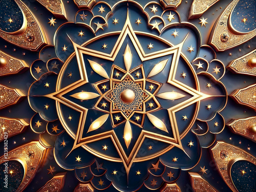 Kaleidoscope Islamic design with crescent moons and stars photo