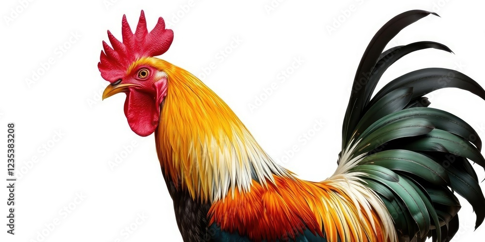 Fototapeta premium Detailed shot of Marans rooster in isolation, rustic, farm