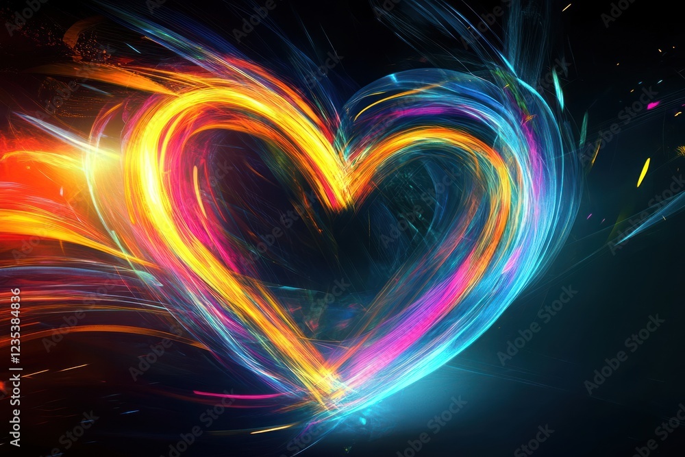 Abstract glowing heart, vibrant energy, dark background, love concept, romantic design Abstract glowing heart, vibrant energy, dark background, love concept, romantic design