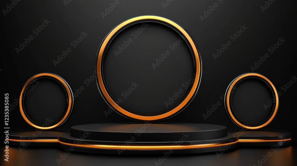 Black and gold circular platform display stand Black and gold circular platform display stand