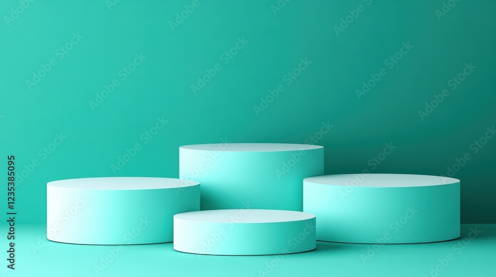 Teal Cylindrical Platforms Against A Teal Background Teal Cylindrical Platforms Against A Teal Background
