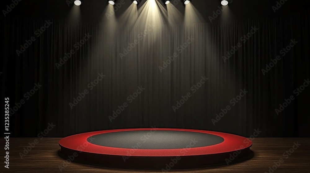 Illuminated Stage Platform with Dark Curtains