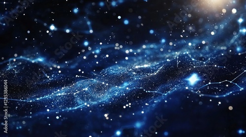 Abstract Blue Background with Glowing Lines and Particles