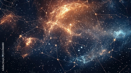 Starry Night Sky with Constellations and Nebulas