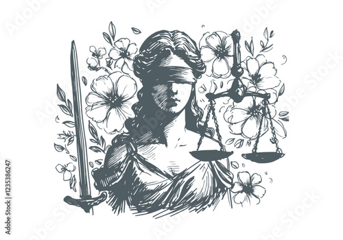  Lady of justice hand drawn sketch vector