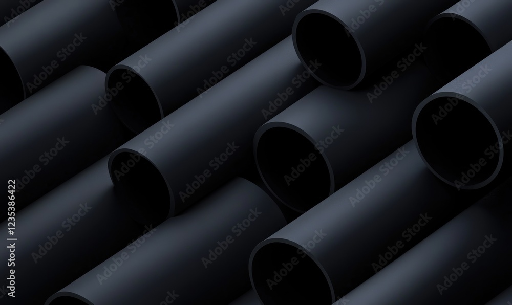 Fototapeta premium Abstract dark gray cylindrical shapes.