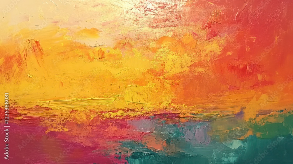 Abstract Oil Painting with Red, Orange, Yellow, and Green Hues Abstract Oil Painting with Red, Orange, Yellow, and Green Hues