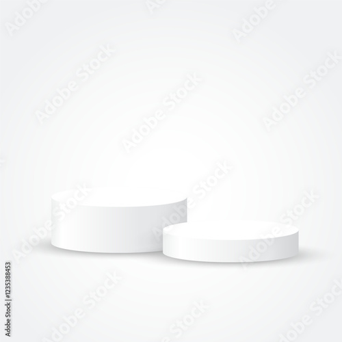 Two white blank podiums stand to show products on white background, Vector illustration.