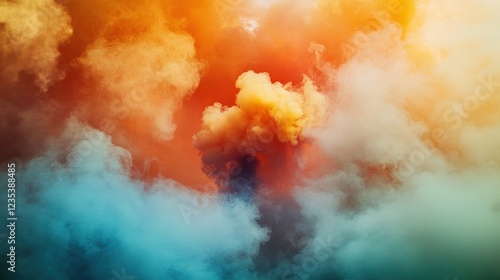 Abstract Swirling Clouds of Smoke in Vibrant Blue, Orange, and Yellow Hues
