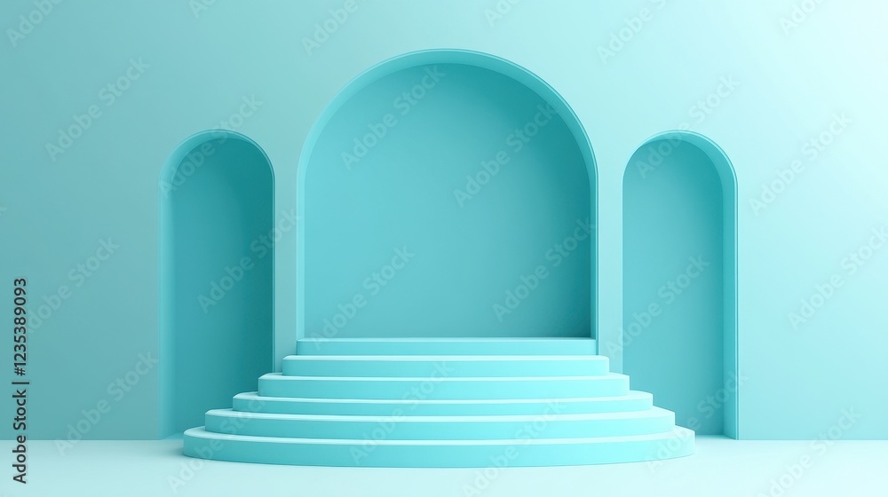 Fototapeta premium Abstract Pastel Blue Archway Steps Background Design