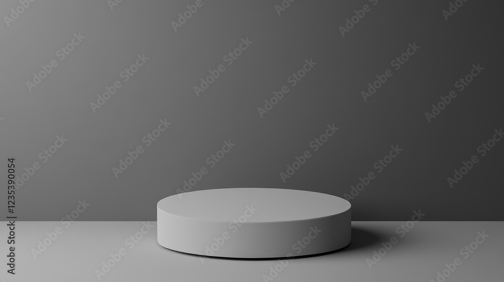 A single grey cylindrical platform on a grey background A single grey cylindrical platform on a grey background