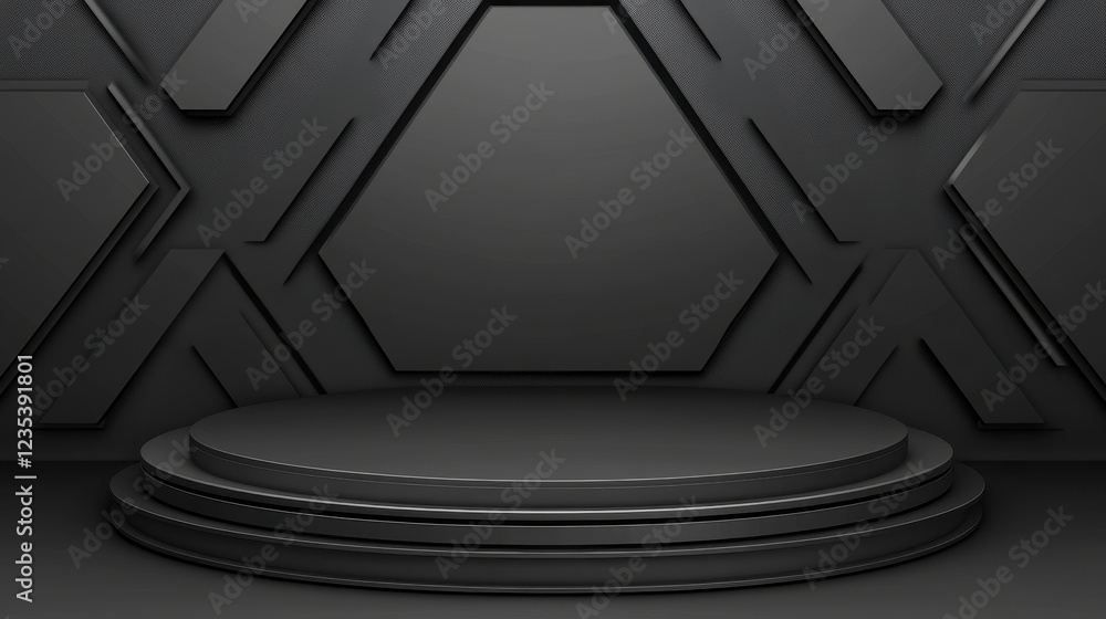 Black Platform Against Geometric Hexagon Wall Background Black Platform Against Geometric Hexagon Wall Background