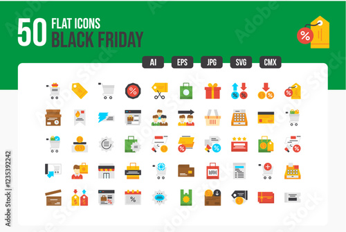 Set of 50 Black Friday Flat Icons . Icon Collection. Editable Stroke. Vector Icons