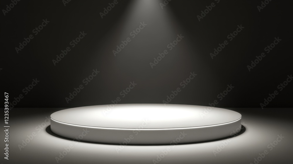White Circular Platform Illuminated By Spotlight