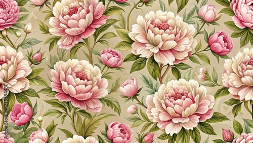Vintage Floral Seamless Pattern with Peonies, elegant, interior design ,  elegant