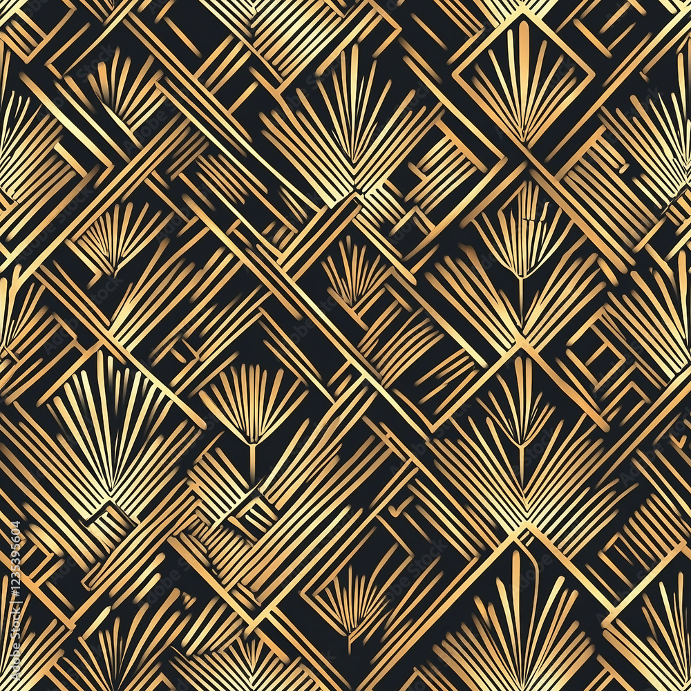 A black and gold patterned background with a gold leaf design A black and gold patterned background with a gold leaf design