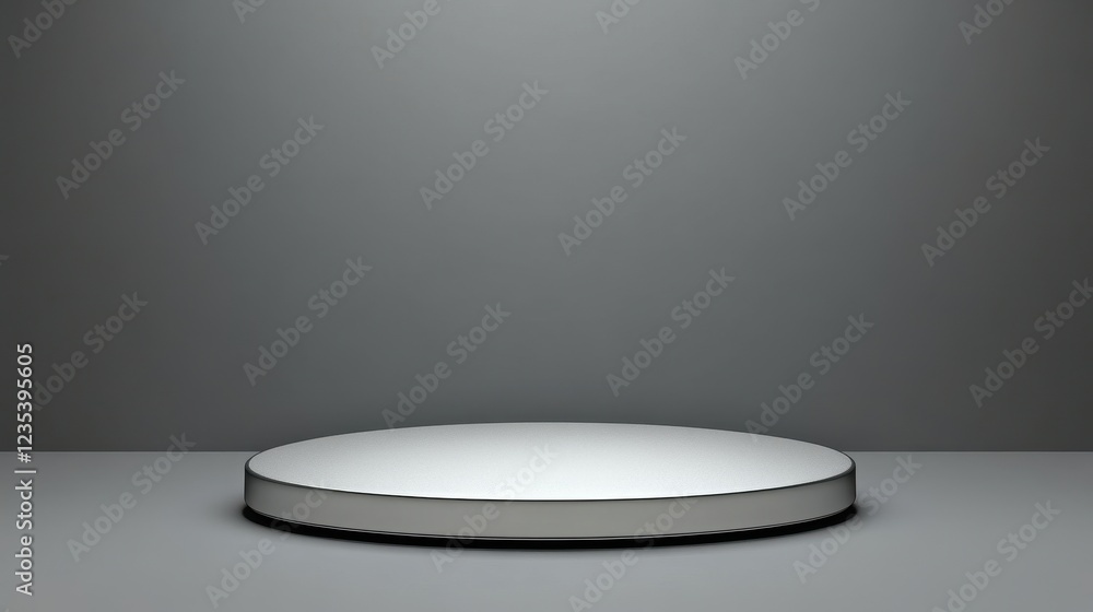 A Single Round Silver Platform On Gray Background A Single Round Silver Platform On Gray Background