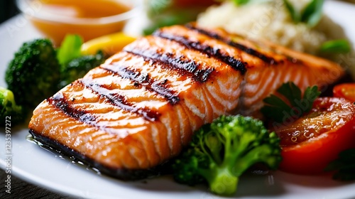 Grilled Salmon with Rice and Vegetables