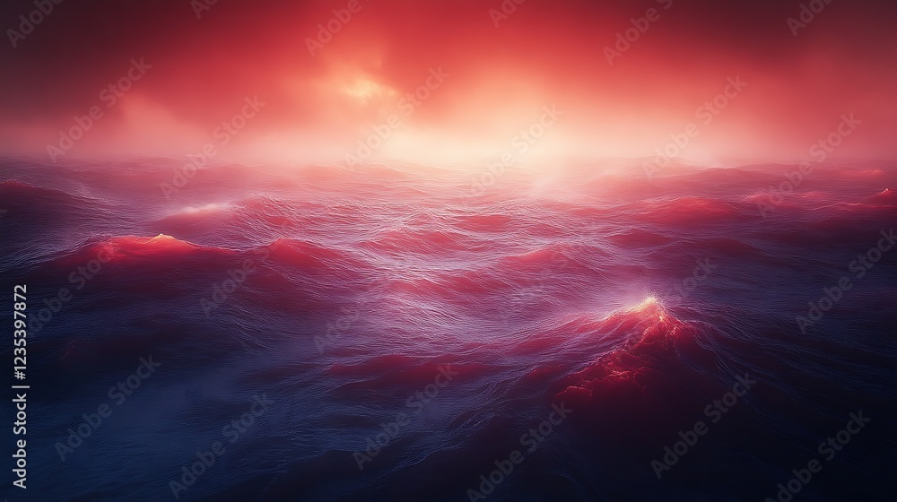 Fototapeta premium Crimson Waves Underneath a Red Sky