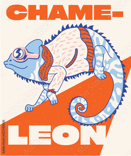 Colourful fun cute drawing illustration of chameleon. vector illustration isolated logo design