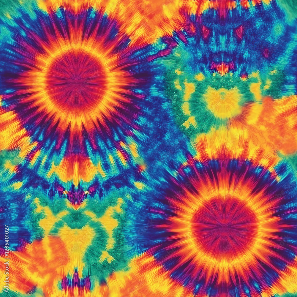 A colorful tie dye pattern with two large circles in the center A colorful tie dye pattern with two large circles in the center