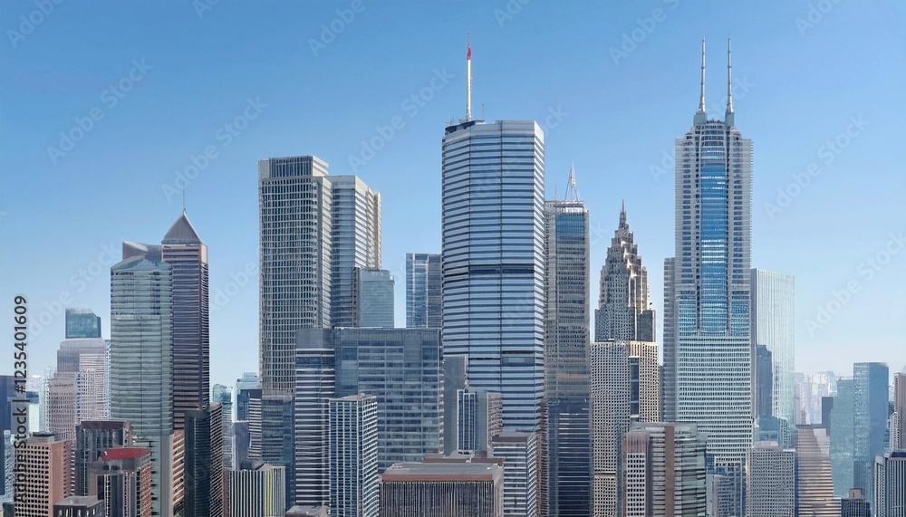 Naklejka premium テレビ会議 背景用 CG オフィス外観 都市 高層ビル cityscape video conferencing background