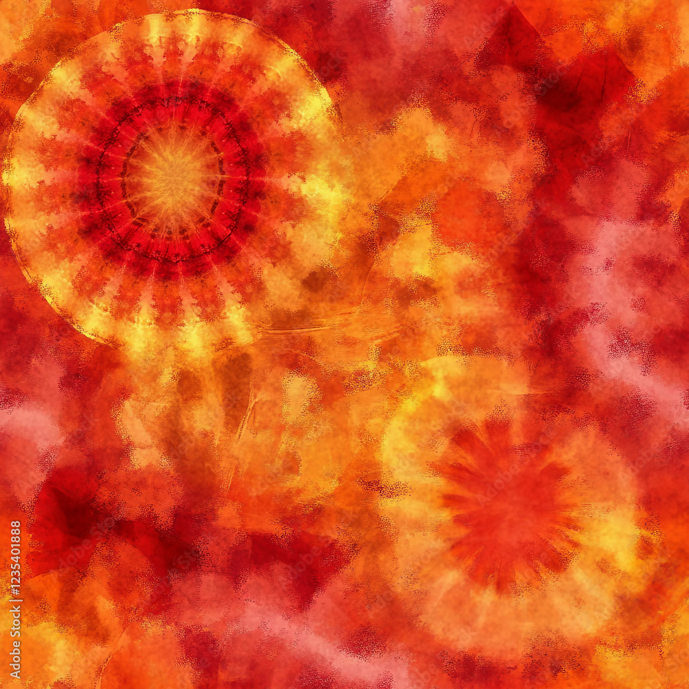 Fototapeta premium A painting of two orange circles with a red background