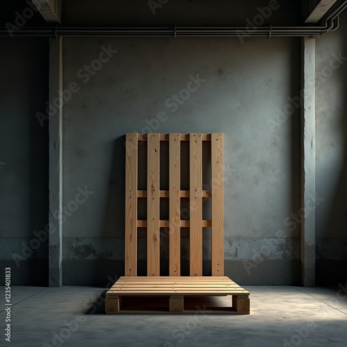 A wooden pallet in a dimly lit room photo