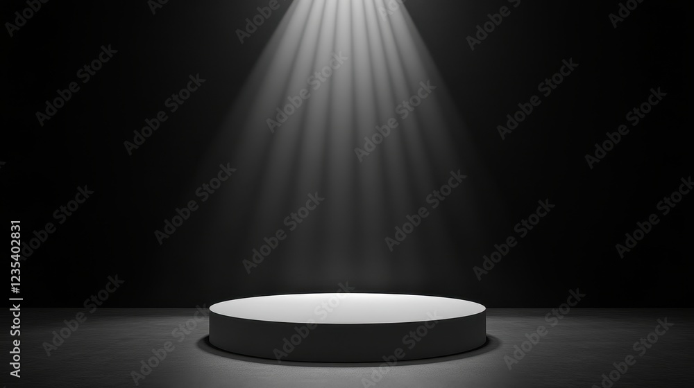 Illuminated Round Platform In Dark Room Illuminated Round Platform In Dark Room