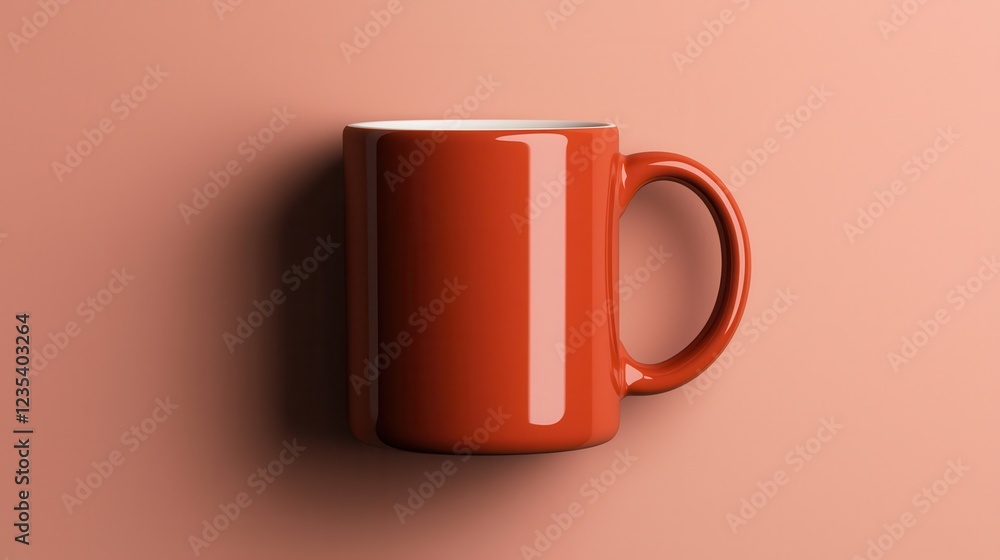 Glossy Orange Coffee Mug Against Simple Peach Background Glossy Orange Coffee Mug Against Simple Peach Background