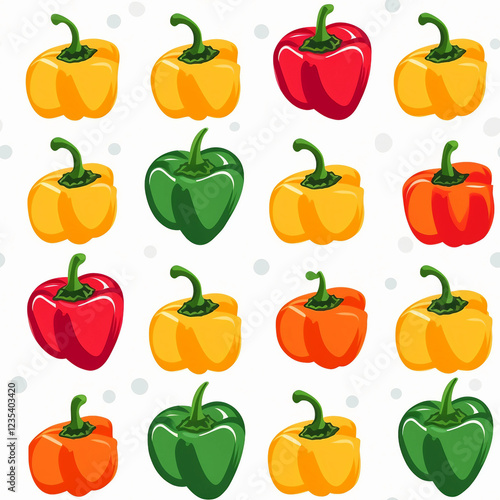 A row of peppers with one of them being red